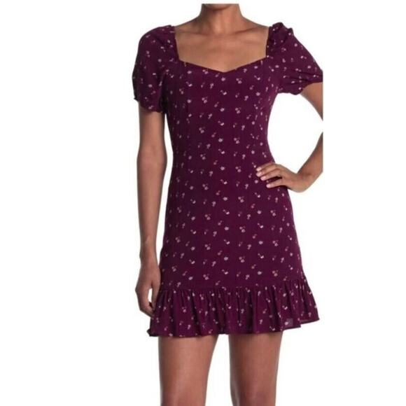 Melloday Womens Sweetheart Neck Puff Sleeve A-Line Mini Dress in Wine Medium $89 - Picture 1 of 4